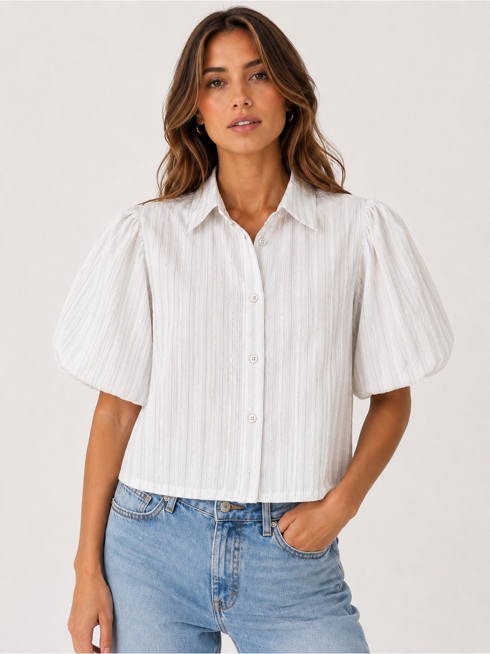 Modern Works New Poplin Puff‎ Sleeve Top